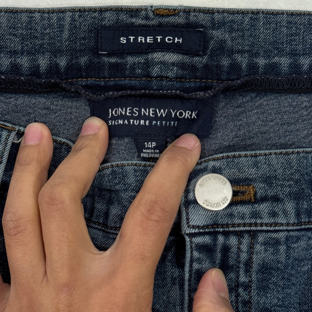 Jones New York Jeans Womens 14P Blue Signature Petite Straight Leg Stretch High - Picture 3 of 13